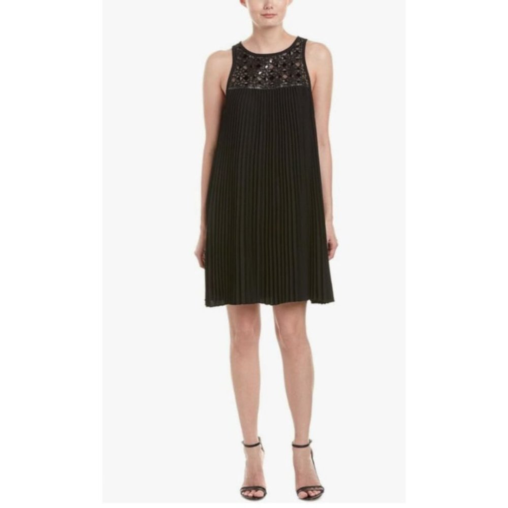 Trina Turk Dress Black 6 Small Lynelle Pleat Stretch A Line Pleat
